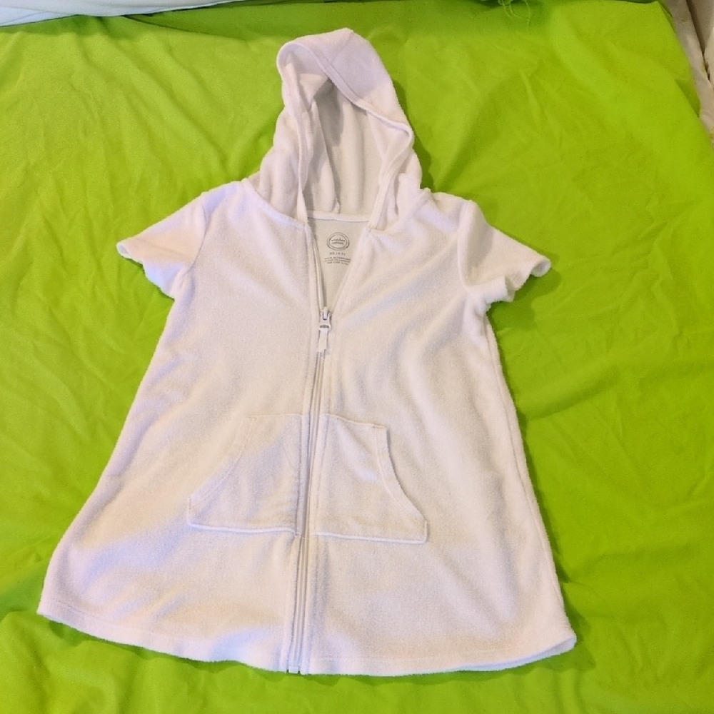 Wonder Nation Terry Cloth White Hooded Zip-Up Swim Coverup XS 4-5